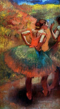 Edgar Degas Painting - two dancers in green skirts landscape scener Edgar Degas